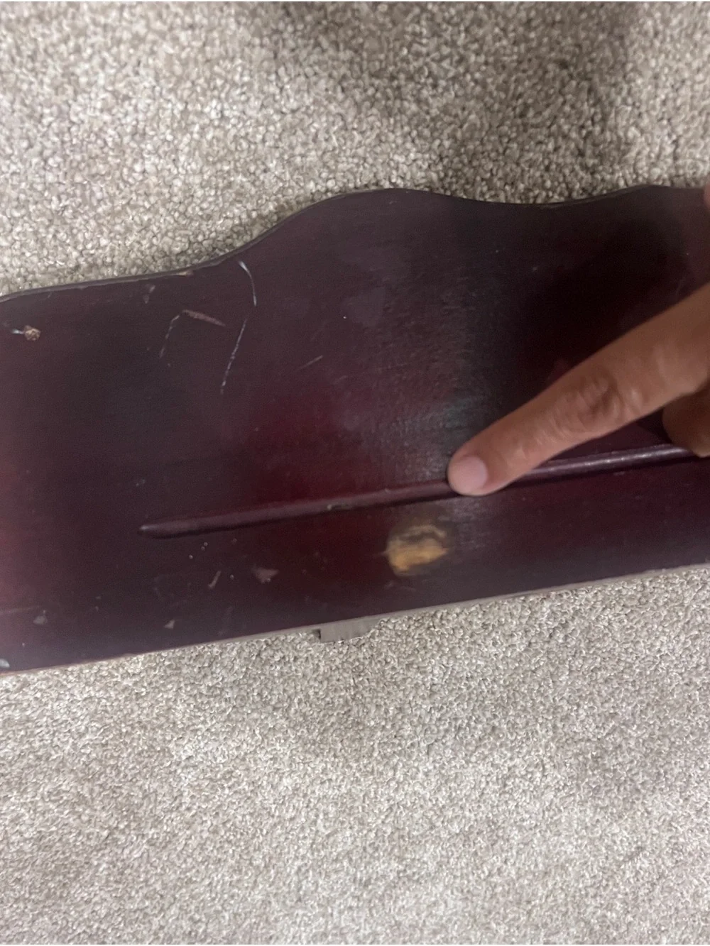 Vintage Wood Wall Shelf 24” Mahogany Burgundy Gold Trim Scalloped Display